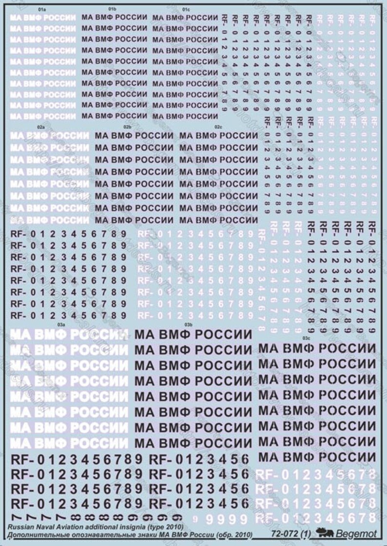 1/72 Begemot Decals 72-072 Additional Russian Naval Aviation Insignia ...