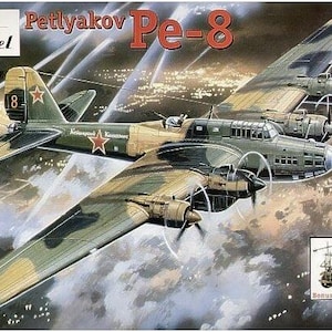 1:72 Amodel 72142 - Bombardeiro Petlyakov Pe-8 e kit de partida para aeronaves AS-2
