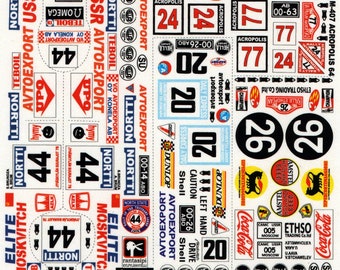 1/43 Decals for Moskvitch-408/412 Rally London–Sydney 1968, 1000 Lakes 1974, Ethiopia 1967, Moskvitch-407 Acropolis 1964.
