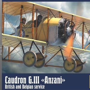 May include: A 1/32 scale model kit of a Caudron G.III biplane, a French WWI aircraft. The model is yellow with a brown engine and a red and orange exhaust. The kit includes a detailed instruction manual and decals for the aircraft.
