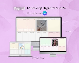 2024 Desktop Wallpaper Organizer: 12-Month Editable Canva Template (Digital Download)
