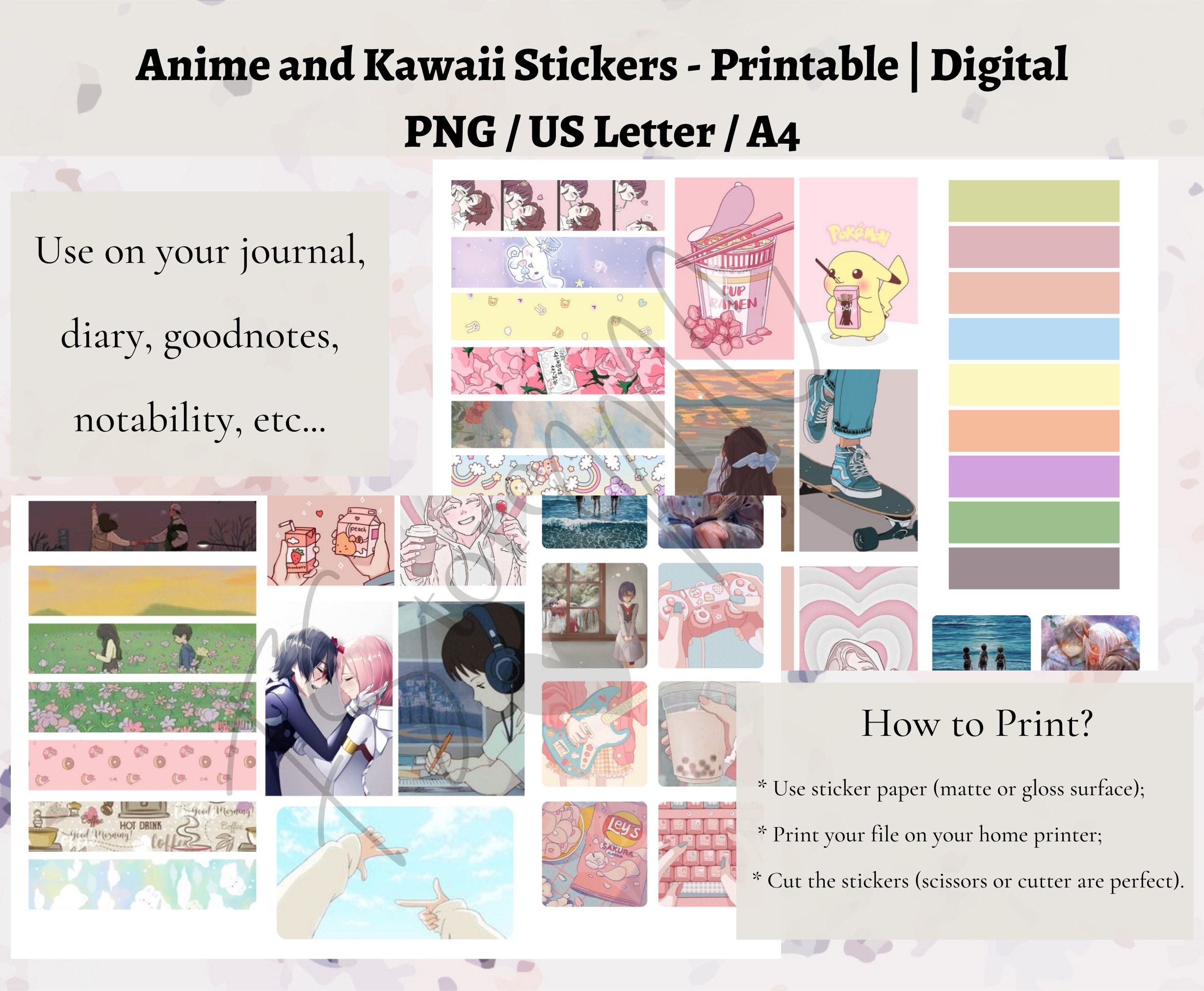 anime and kawaii stickers printable digital png s etsy