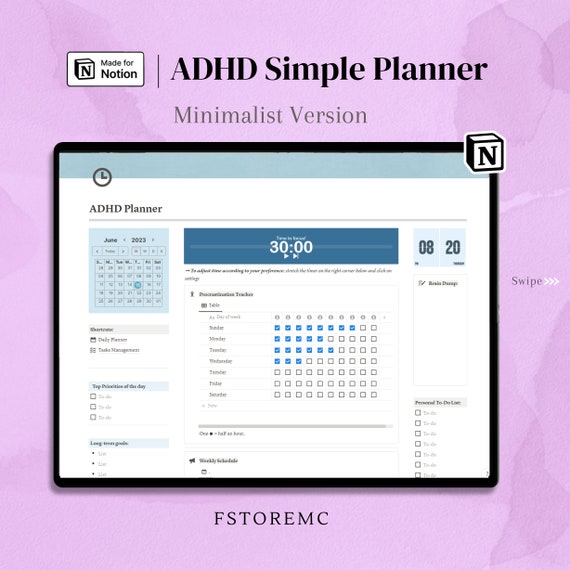 ADHD Notion Planner: Minimalist Daily Organizer (Digital Download)