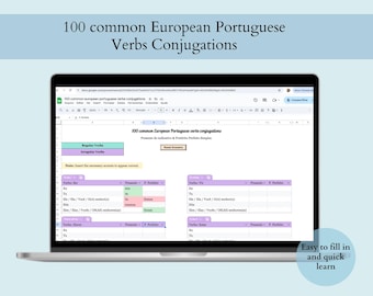 European Portuguese Verbs Conjugation Google Sheet: Language Learning (Digital Download)
