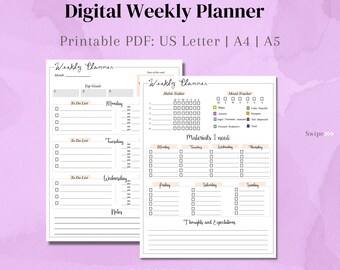 WOCHENPLANER - Undatiert Printable oder digital für Goodnotes, Notability, etc.
