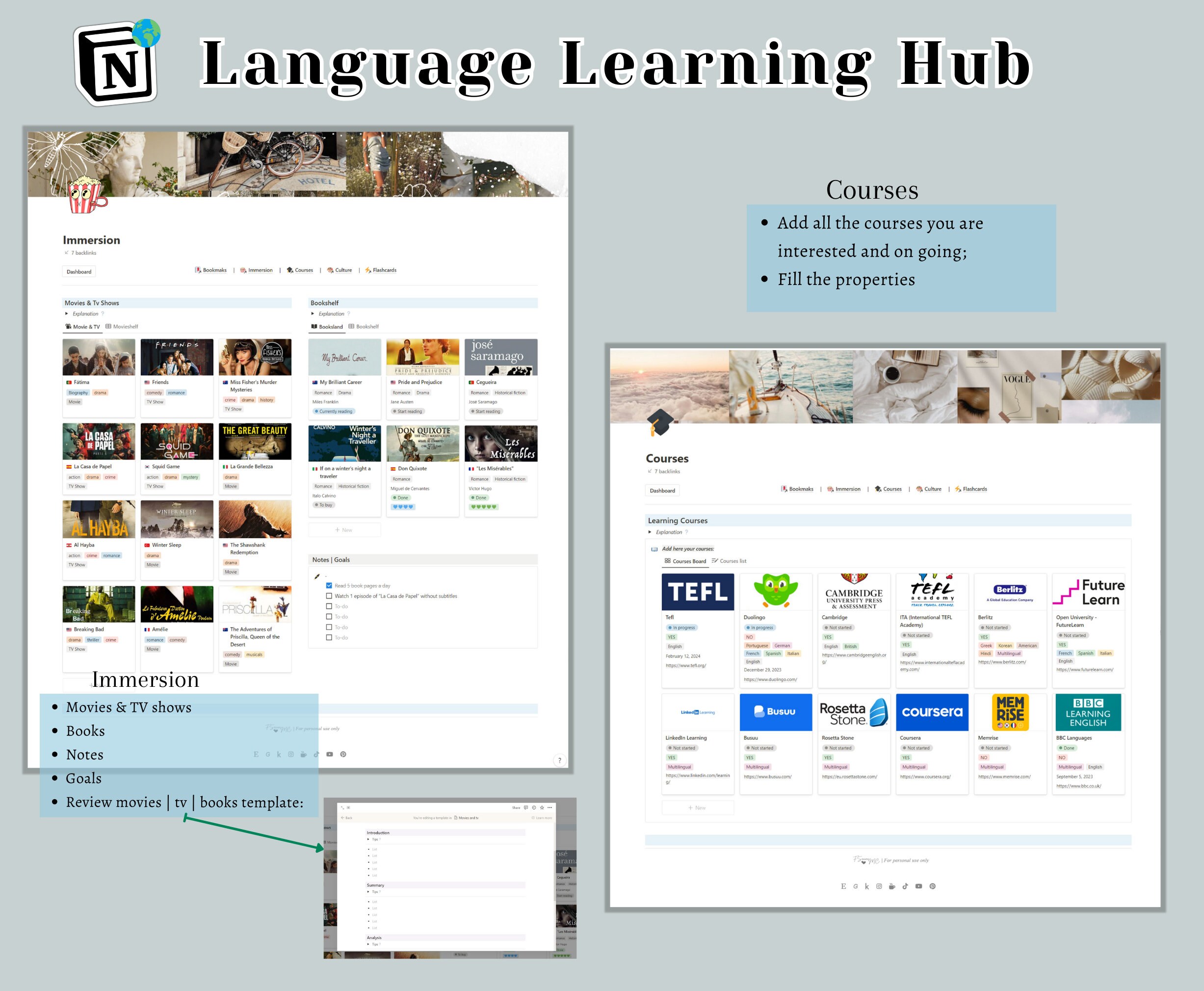 Language Learning Notion Template Learning Teacher Planner English ...