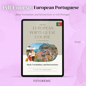 European Portuguese course PDF, basic interactions and vocabulary to visit Portugal, Portuguese language exercises, Portuguese book