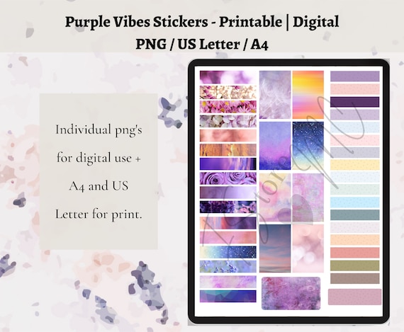 purple vibes aesthetic stickers printable digital etsy
