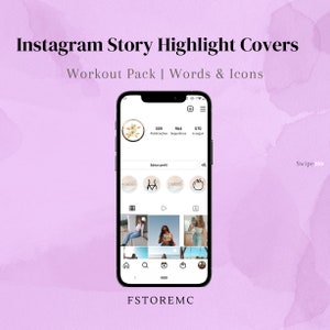 Gym pack Instagram highlight covers: icons and words workout related, 24 fitness icons + words