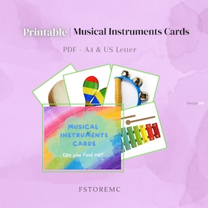 Musical Instruments Cards games for kids: Printable, cut and laminate, games ideas included