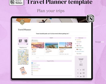 Notion Travel Planner Template: Trip Dashboard, Budget, Packing List (Digital Download)