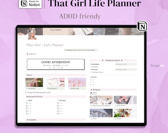 That girl Notion template ADHD Planner, Neurodivergent Notion template, full focus planner, all-in-one digital planner, eisenhower matrix
