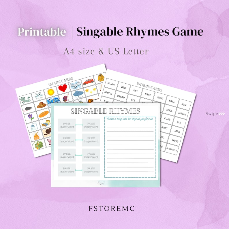 Sizes Rhyme Singable Rhymes Printable Game: Form Rhymes and Create a Song/melody ...