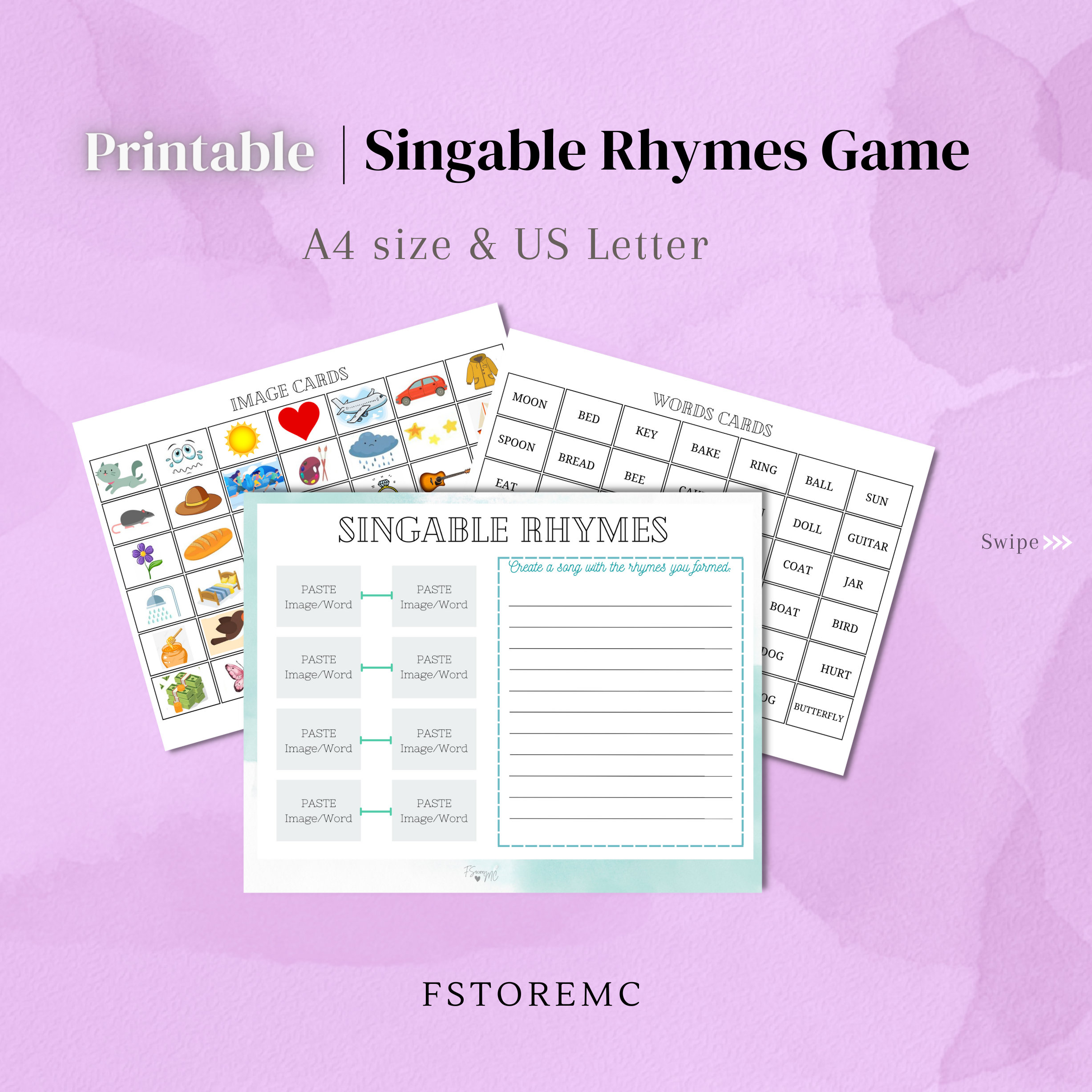 Singable Rhymes Printable Game: Form Rhymes and Create a Song/melody ...