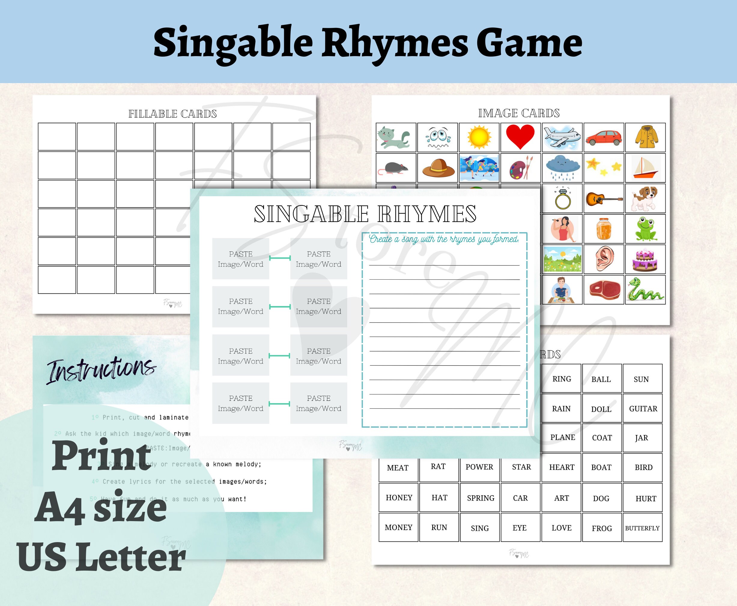 Singable Rhymes Printable Game: Form Rhymes and Create a Song/melody ...