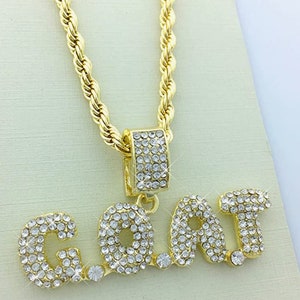 Iced &quot;GOAT&quot; Pendant Necklace with 24&quot; Rope Chain