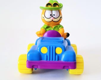 Vintage Garfield in Blue Jeep McDonalds Happy Meal Toy 1989