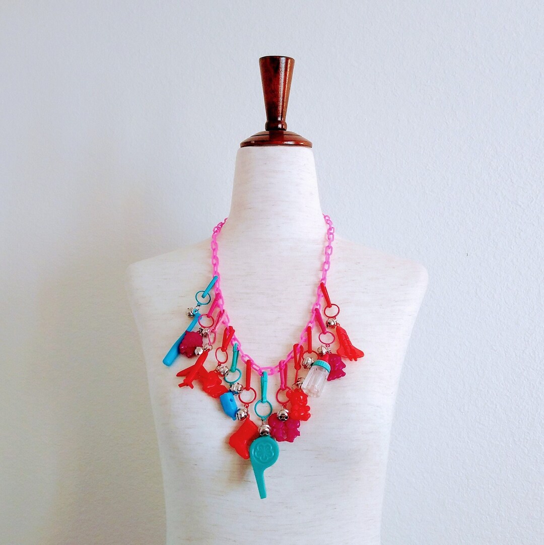 80s Plastic Bell Charm Necklace Vintage Deadstock Charm Etsy