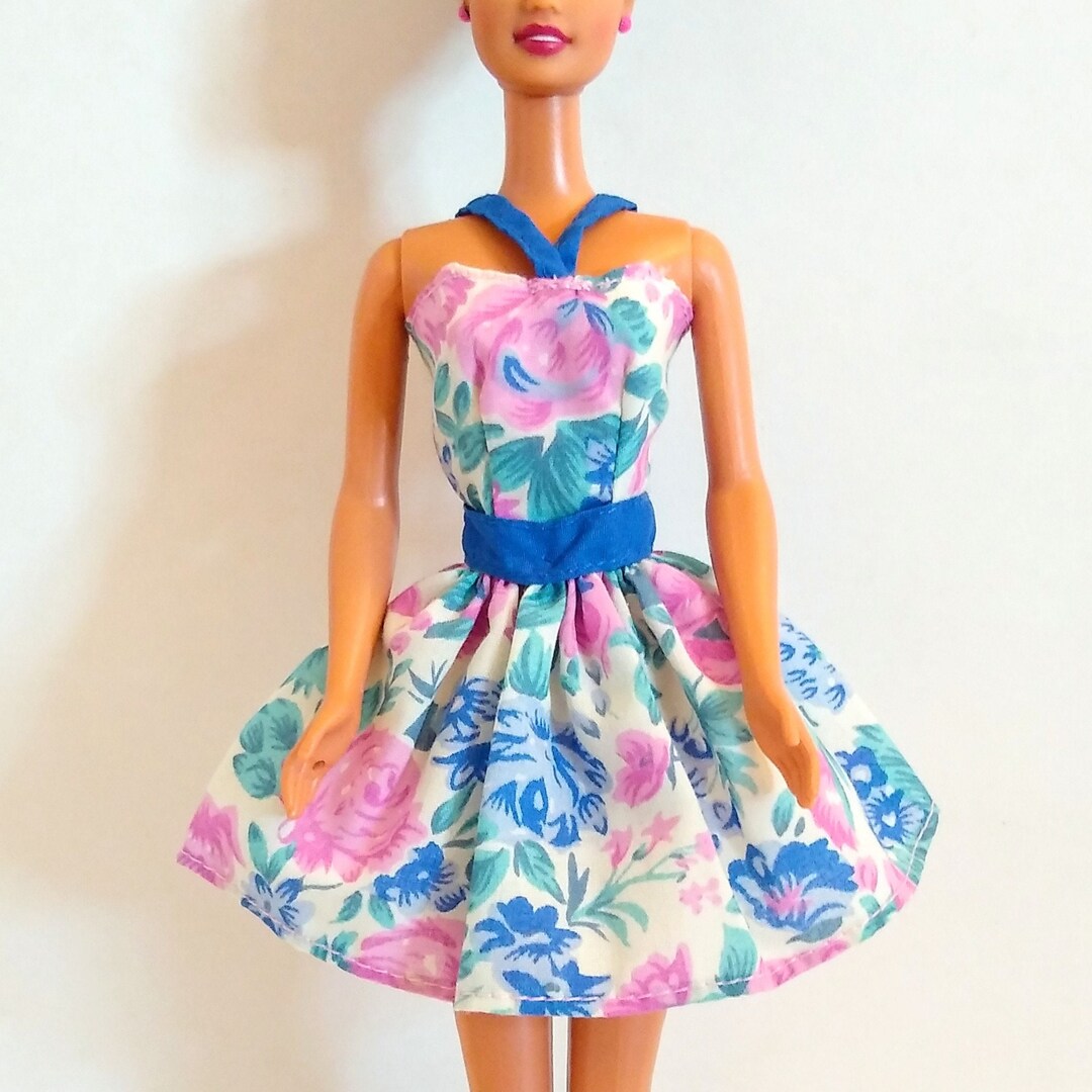 Vintage Barbie Dress, Blue Floral Party Dress, Vintage 1990s Black Tag Barbie Clothing - Etsy