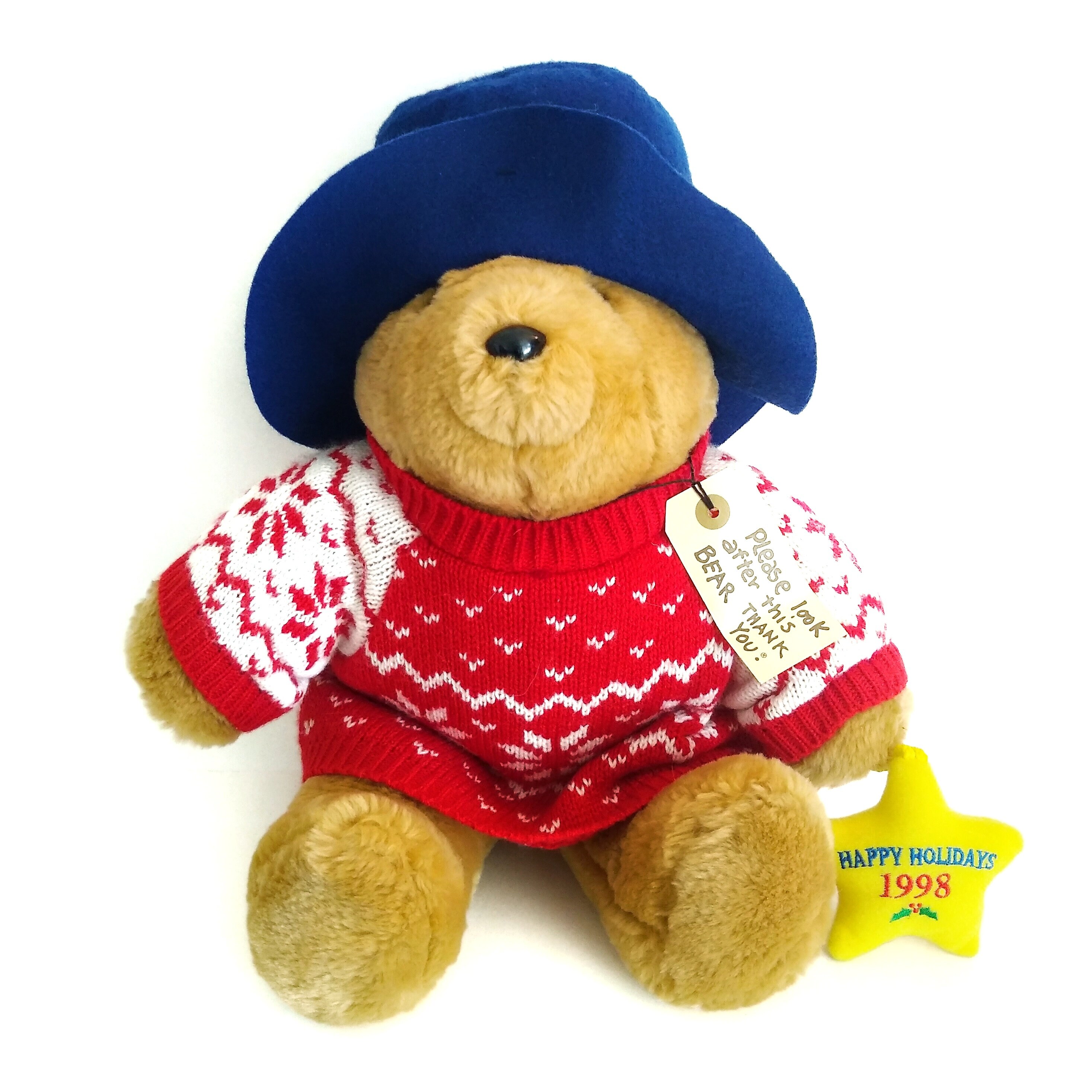 Paddington Bear Holiday Plush Red Sweater Blue Hat Vintage - Etsy