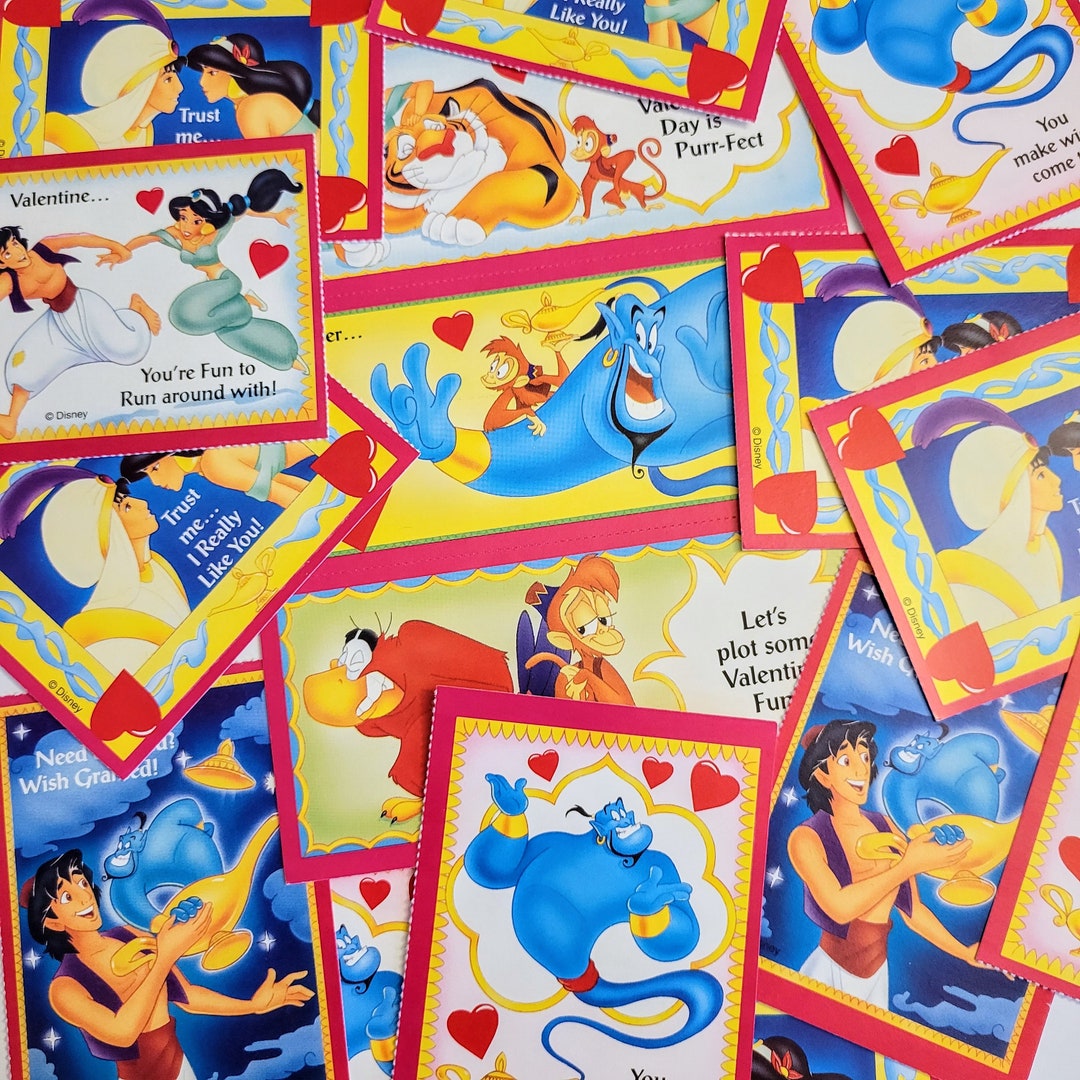 Vintage Disney Aladdin Valentines Cards, Set of 6 Cards and 6 Envelopes