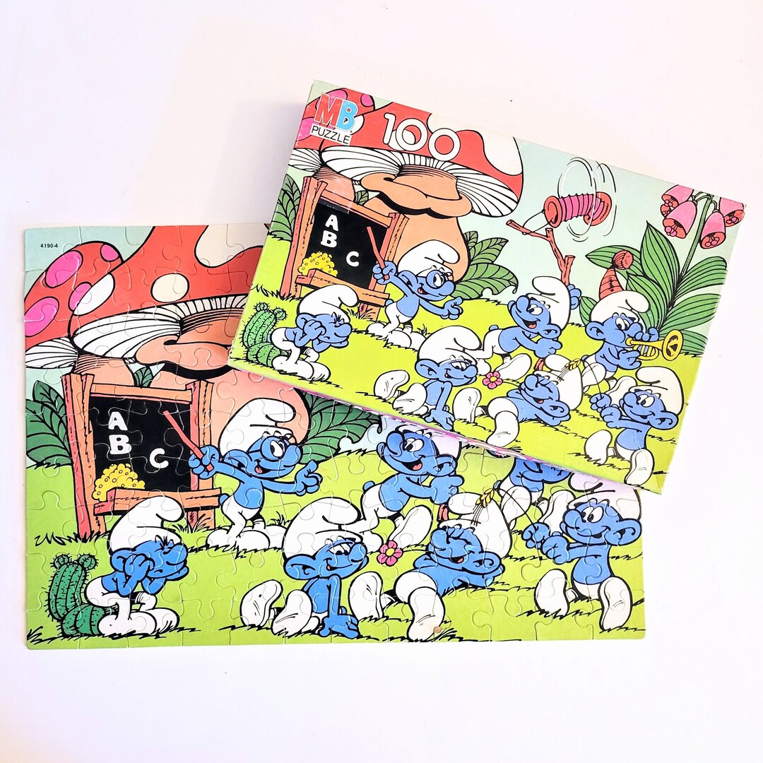 The Smurfs Jigsaw Puzzle Vintage 1980s Milton Bradley 100 Piece