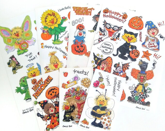 Suzys Zoo Halloween Stickers, 4 Full Pages and 3 Mini Stickers, Vintage