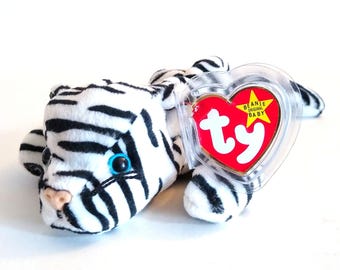 TY Beanie Babies Blizzard White Tiger Cat Vintage 1996 Plush Toy with Ear Tag 8"