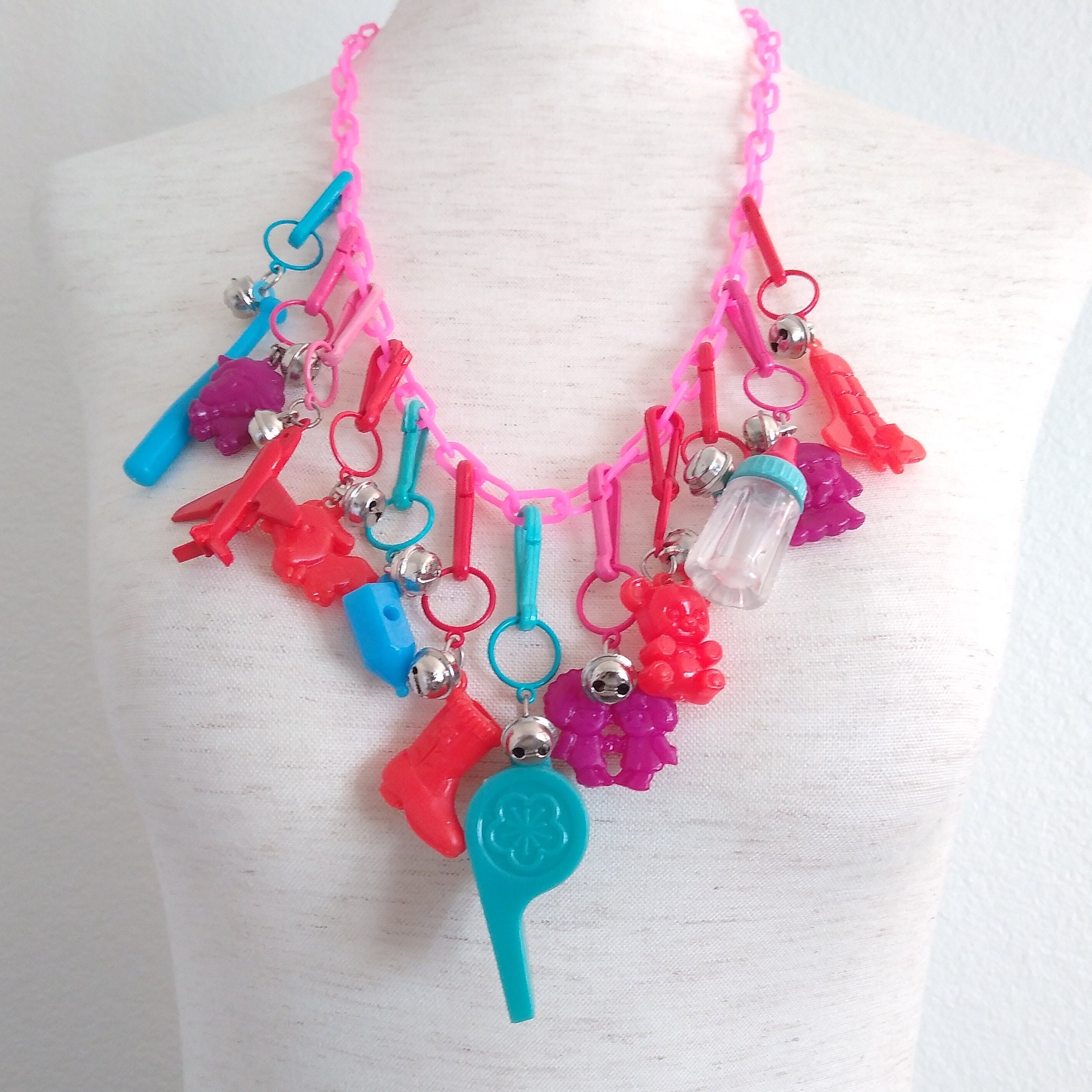 80s Plastic Bell Charm Necklace Vintage Deadstock Charm Etsy