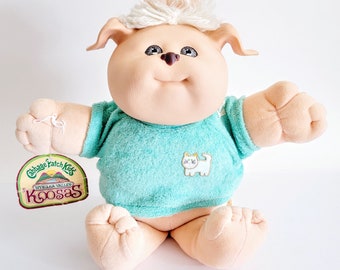 Vintage Cabbage Patch Koosas Dog Doll in Blue Fuzzy Shirt with Original Hang Tag 1983 80s
