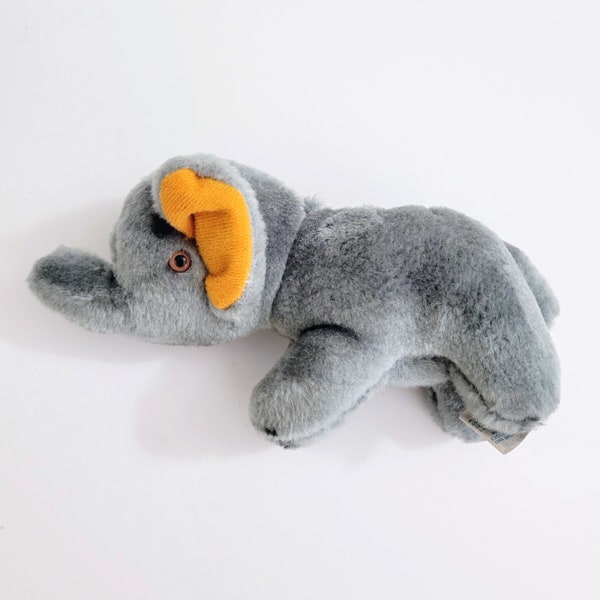 Vintage Dan Brechner Gray and Orange Elephant Miniature Plush Toy, Vintage Carnival Prize Plush Stuffed Animal