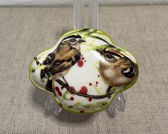 Porcelain Bird Trinket or Ring Dish with Lid