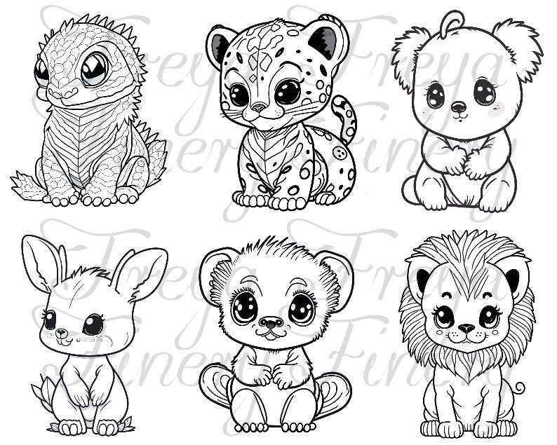 75 Cute Baby Animal Coloring Page Book, Adults Kids Instant Download