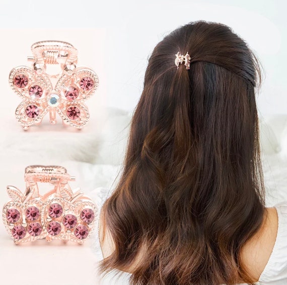 mini hair clips with rhinestones
