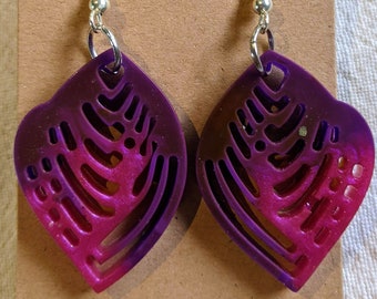 Leaf shaped handmade resin statement dangle earrings