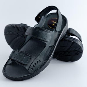 Men&#39;s Leather Walking Sandals – Adjustable Velcro Strap Sandals – Naturfeet – Black or Brown Velcro shoes