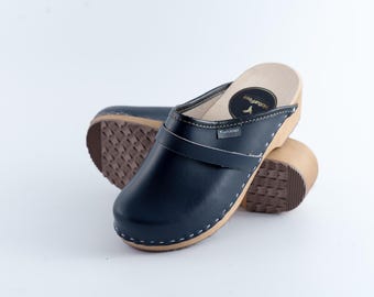 Handmade Leather Clogs | Wooden Sole Swedish Style Mules | Comfortable Slip-On Clogs for Women by Naturfeet Women&#39;s Leather Shoes