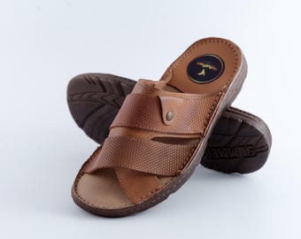 Handmade Leather Men's Sandals – Brown Summer Comfort Slides