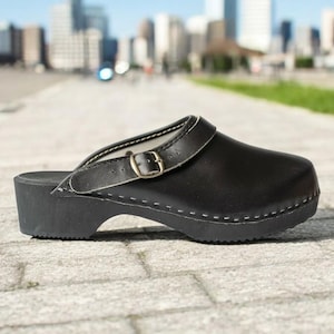 Black Leather Medical Clogs