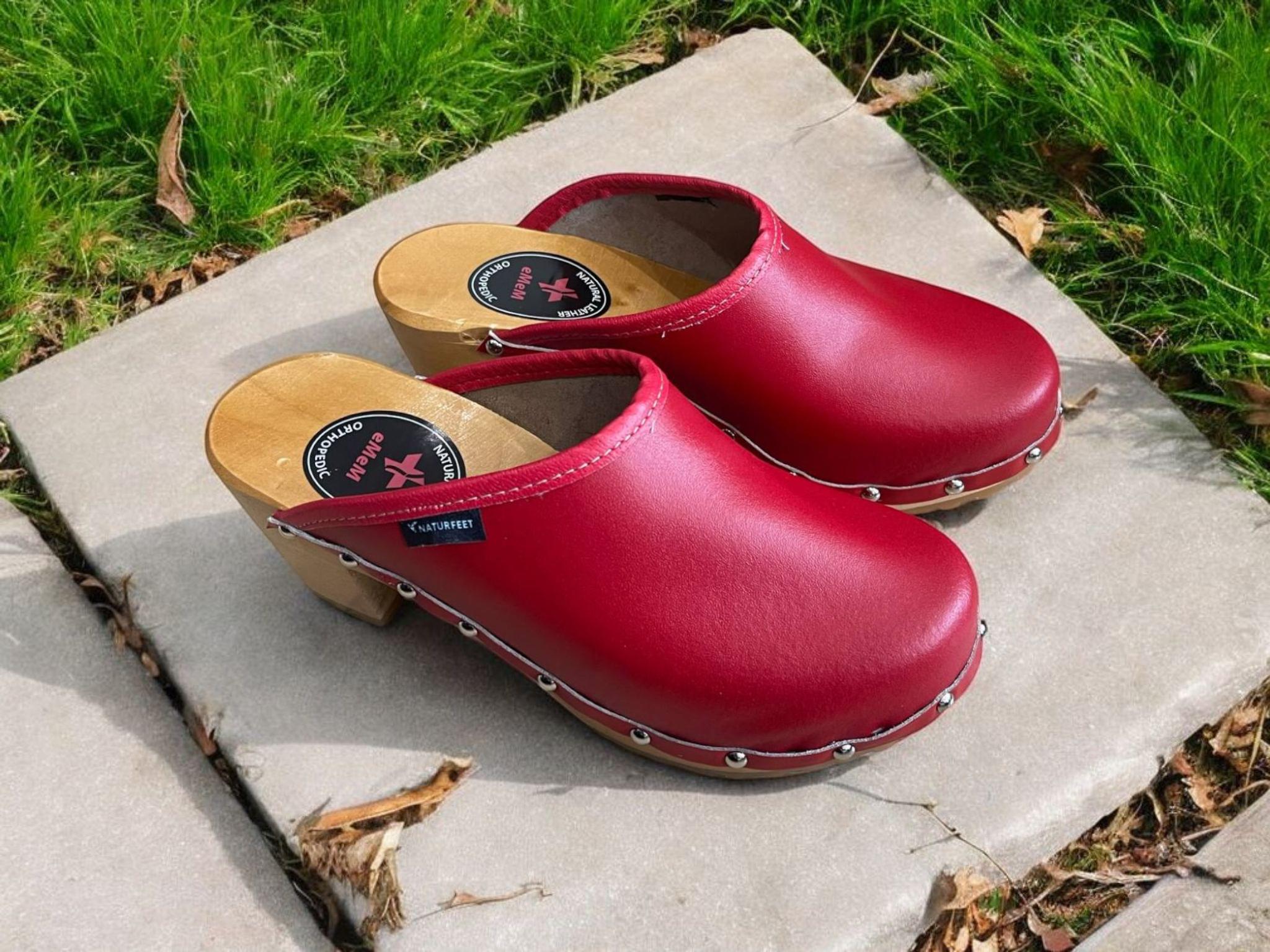 Red Leather Clogs – Handmade Wooden Orthopedic Mules by NATURFEET  Made In Poland High Heel Shoes Women Shoes