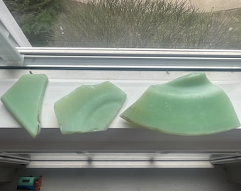 x3 Vintage Hudson River Mudlarked Jadeite Green Milk Sea Glass Shard Sherd