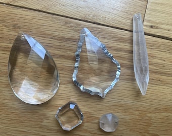 x5 Vintage Glass Chandelier Crystals Prisms (chips)