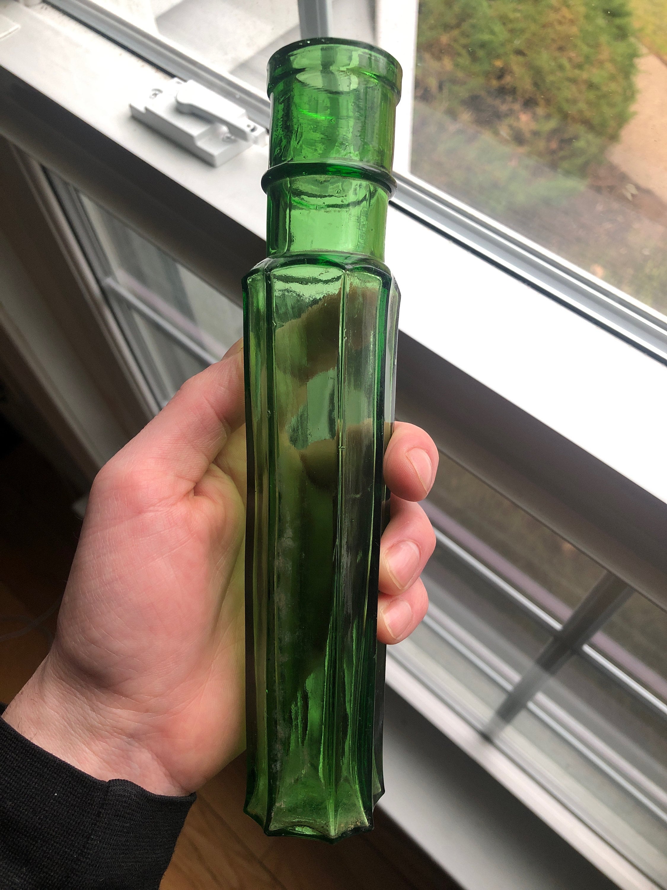 Antique 1800s Emerald Green Glass 8 Sided Hexagon Capers Bottle Etsy