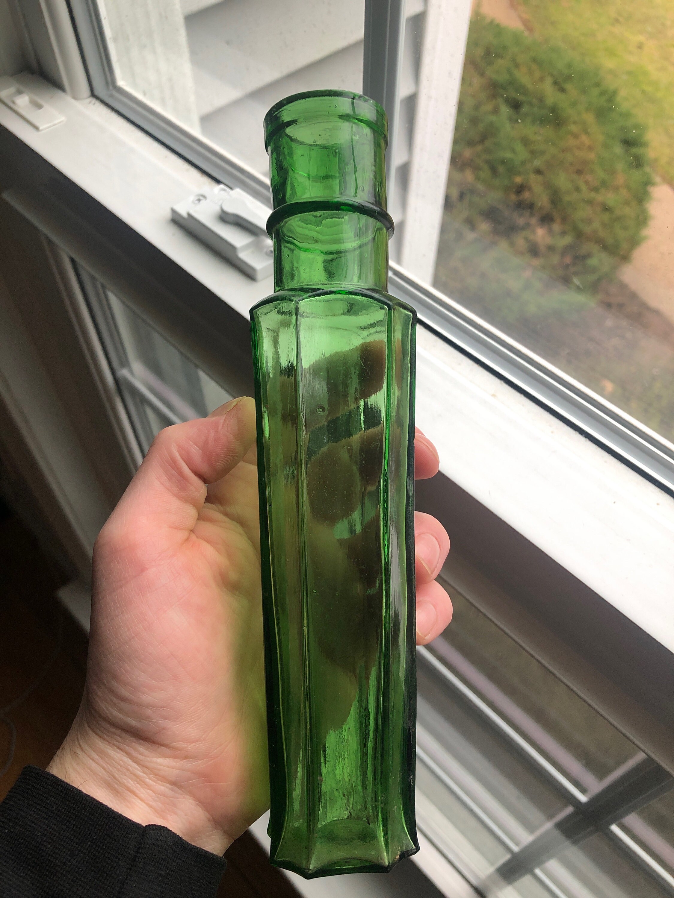 Antique 1800s Emerald Green Glass 8 Sided Hexagon Capers Bottle Etsy