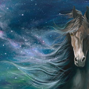 Horse Painting, Acrylic Horse, Milky Way, Equestrian, Starry Sky, Night Sky, Stallion, Print Titled, "Equestrian Sky".