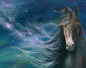 Equestrian Sky Print: Starry Night Horse Painting