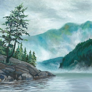 Vancouver Island Pine Tree Art Print: Serene Misty Landscape