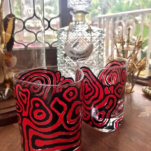 Set of 2 Hand Painted Glasses - Red and Black