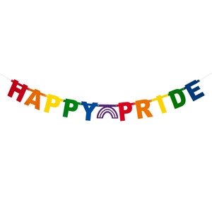 Happy Pride Banner – Rainbow Party Decorations for LGBT, Pride Month Party – Rainbow Pride Decorations – Rainbow Banner with Gold String