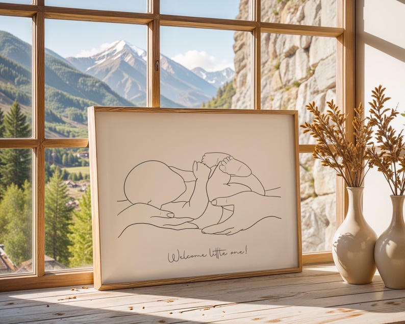 Custom Birth Poster | Custom One Line Art | Nursery Room Print | Baby One Line Art | One Line Drawing | Newborn Poster | DIGITAL DOWNLOAD image 2